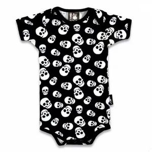 Polka Skulls Baby Onesie by Six Bunnies Size: 3-6m